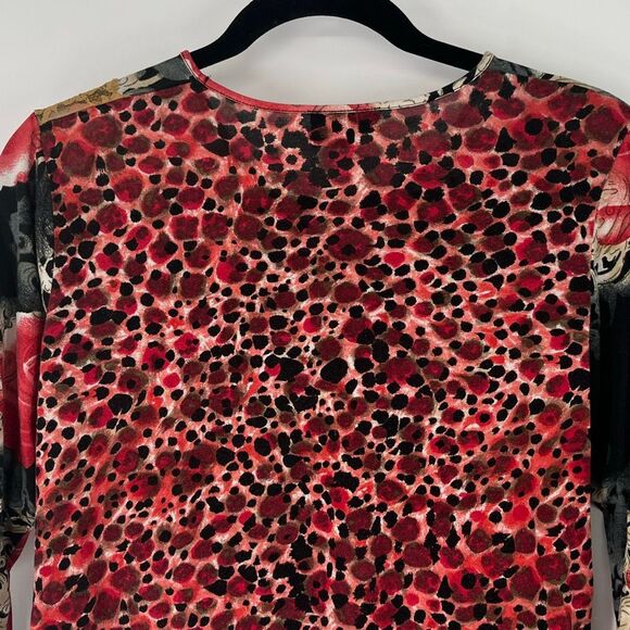 LR Women’s Boho Artsy Knit Top L Silk Black Red Floral Baroque Y2K Long Sleeve - Picture 6 of 6